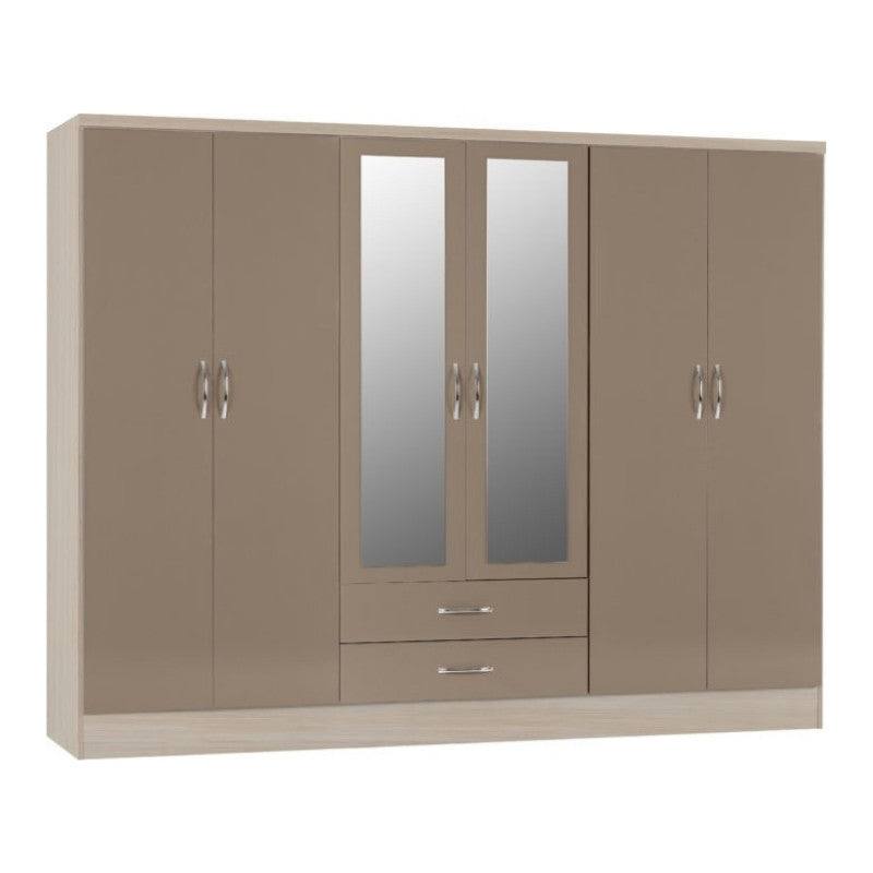 Nevada 6 Door 2 Drawer Mirrored Wardrobe - UK Online Furniture