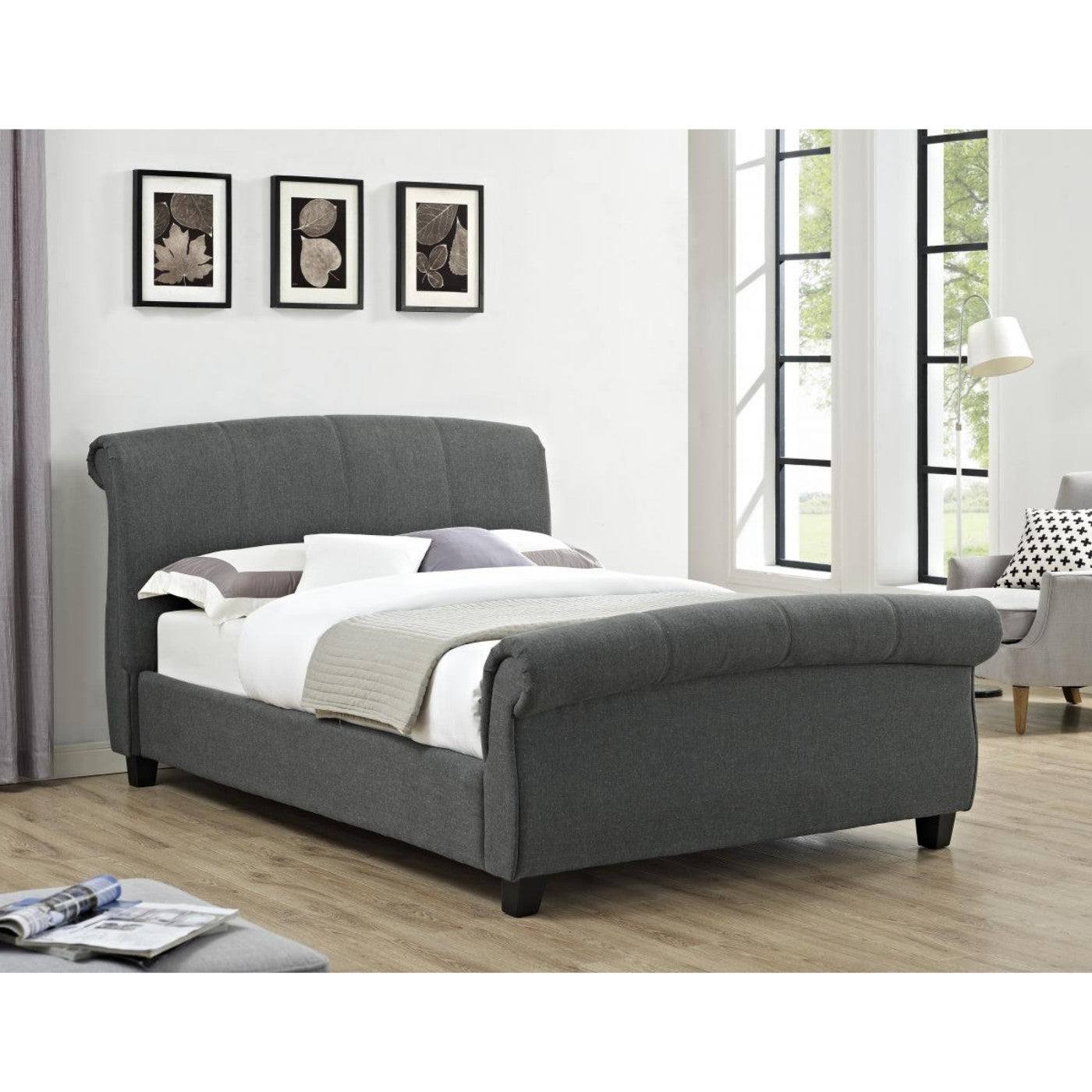 Arabella Linen Fabric Bed Frame in Grey - Double, King Size - UK Online Furniture