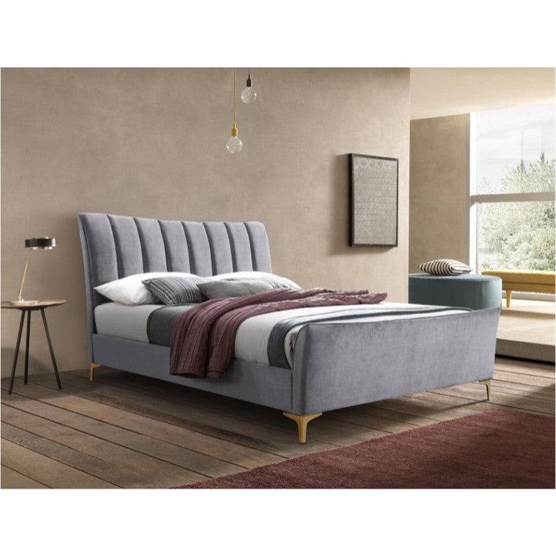 Clover Grey Velvet Fabric Bed - Queen, Double, King - UK Online Furniture