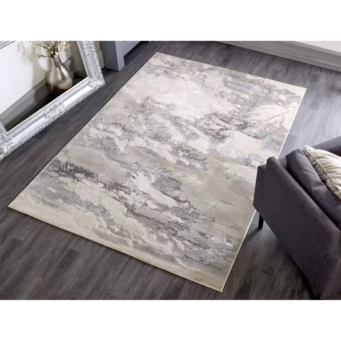 Aurora Cloud Marble Rug in Silver - Abstract & Geometric - UK Online Furniture