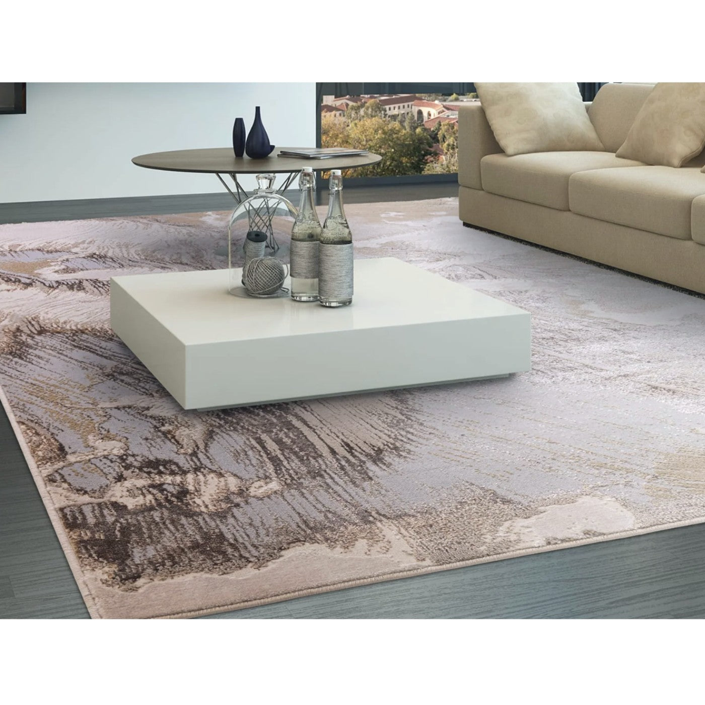 Aurora Etch Metallic Abstract Rug in Grey & Beige - UK Online Furniture