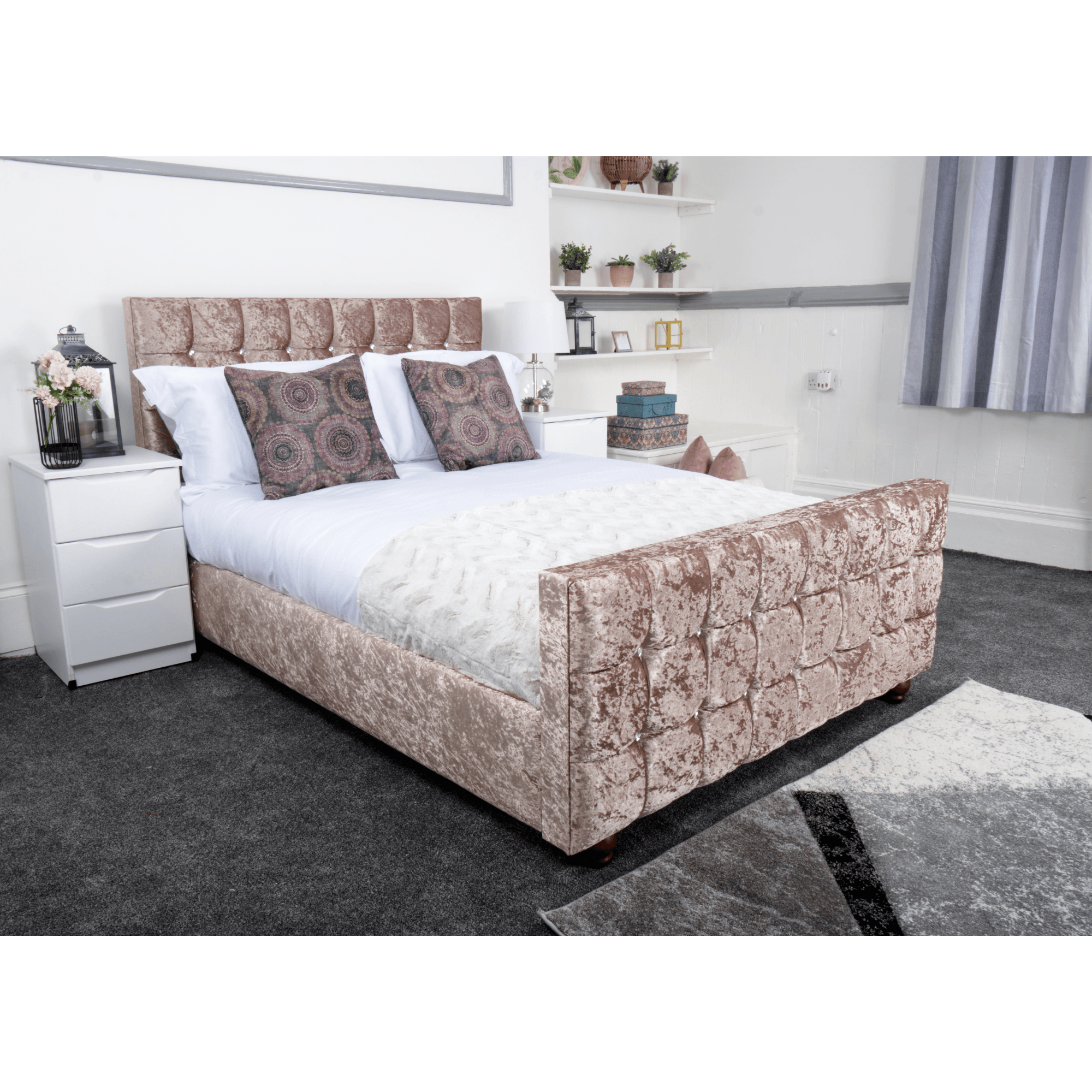 Sienna Bed - Crushed Velvet Fabric Ottoman Bed (Grey, Black, Blue +) - UK Online Furniture