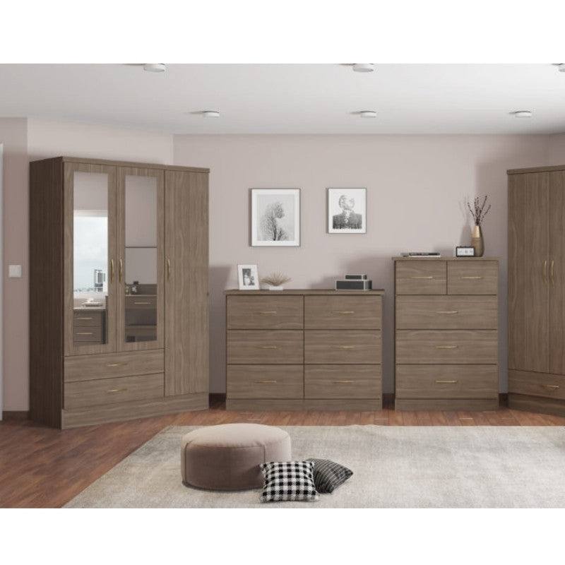 Nevada 3 Door 2 Drawer Mirrored Wardrobe - UK Online Furniture