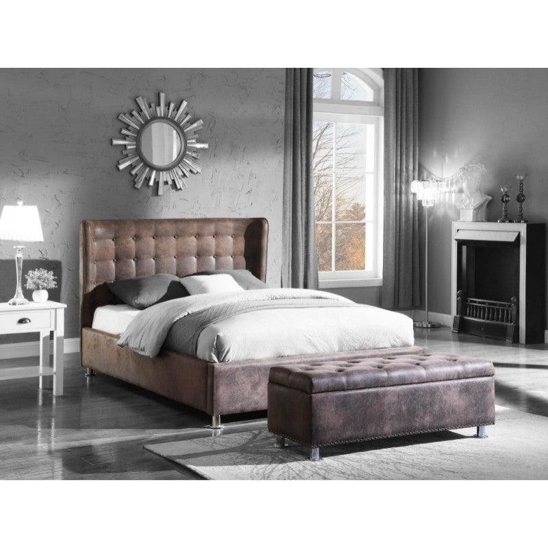 Valencia Vintage PU Leather Bed - Double, King Size - Brown - UK Online Furniture