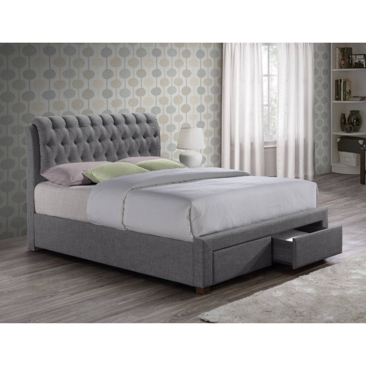 Valentino 2 Drawer Grey Fabric Bed - Double, King - UK Online Furniture