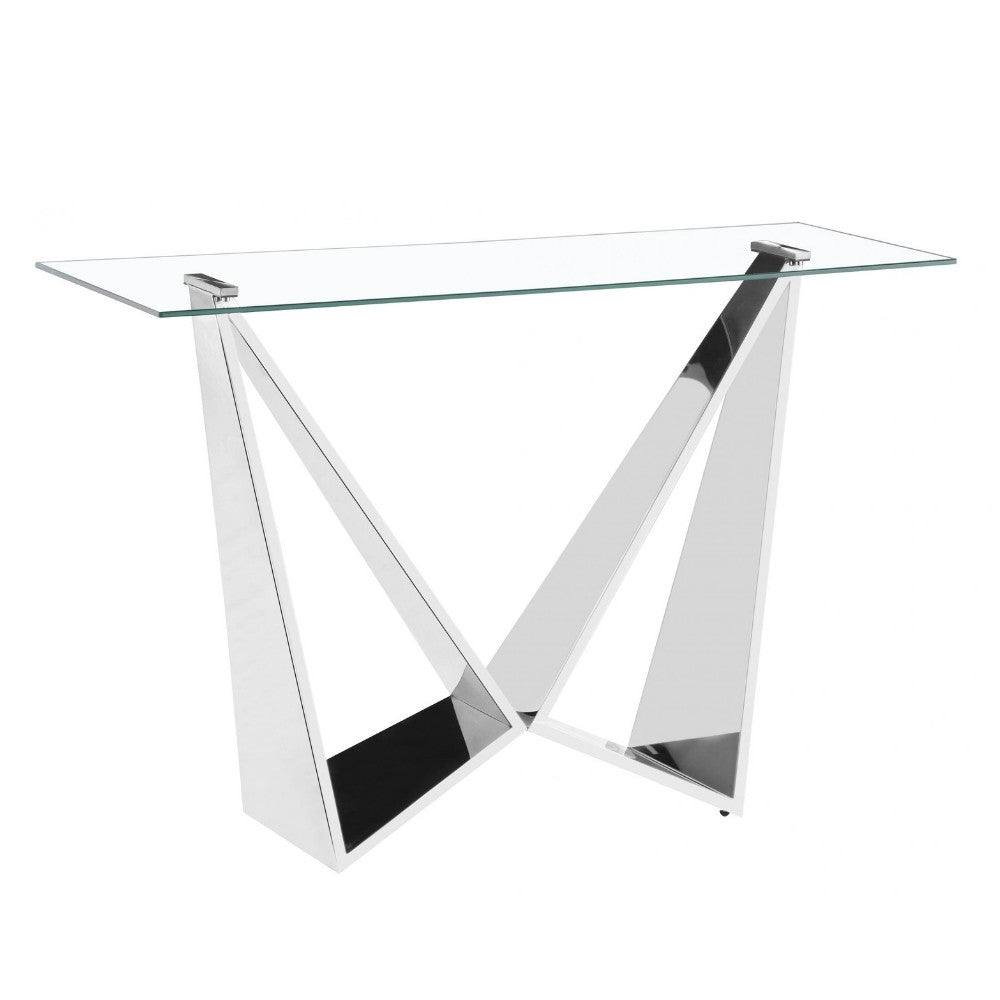 Konya Silver Clear Glass Console Table - UK Online Furniture