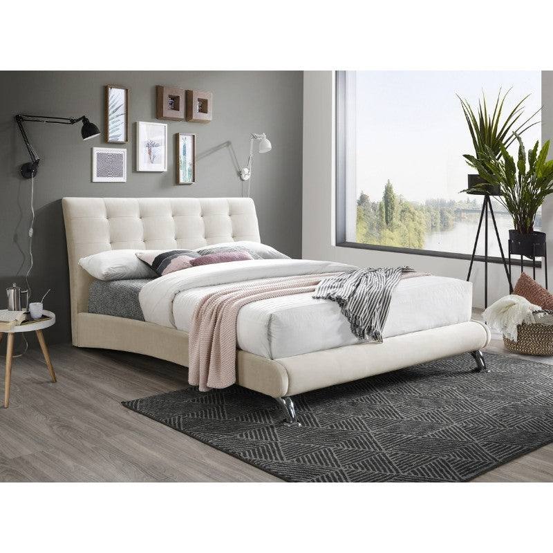 Hemlock Cream Velvet Fabric Bed - Queen, Double, King - UK Online Furniture