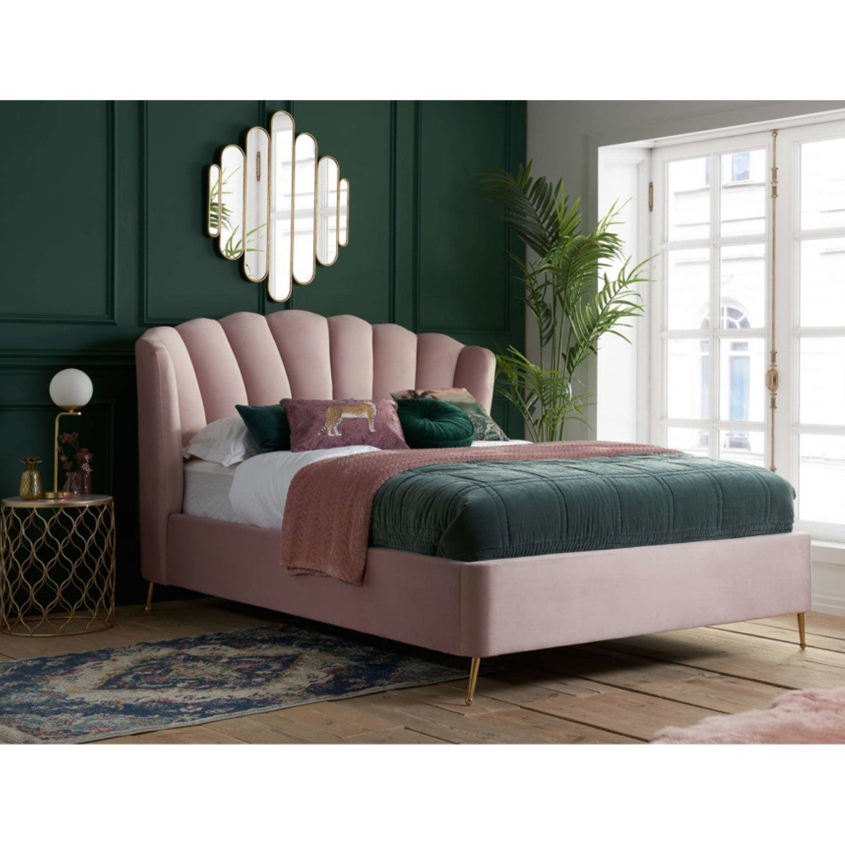 Lottie Pink Velvet Fabric Ottoman Storage Bed - Double, King - UK Online Furniture