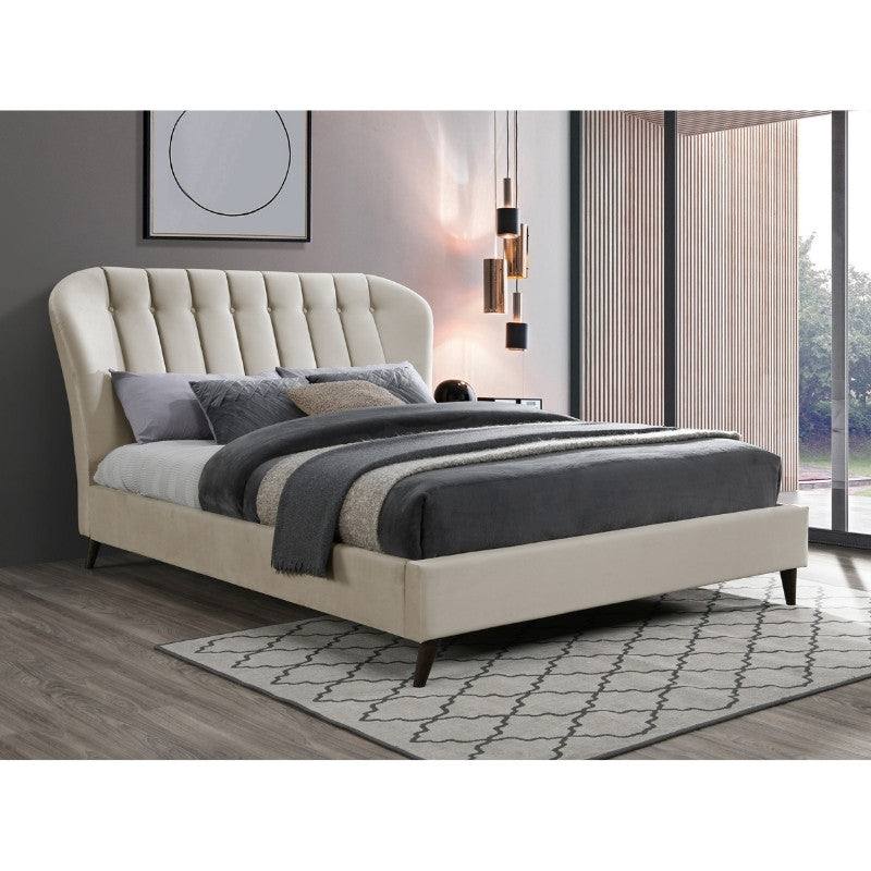 Elm Cream Velvet Fabric Bed - Queen, Double, King - UK Online Furniture
