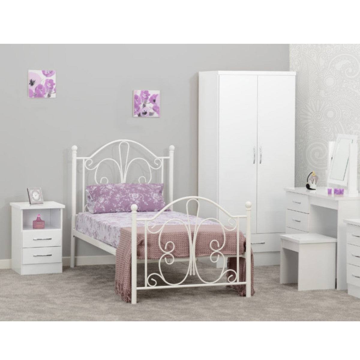 Annabel White Butterfly Metal Bed - Single, Double - UK Online Furniture
