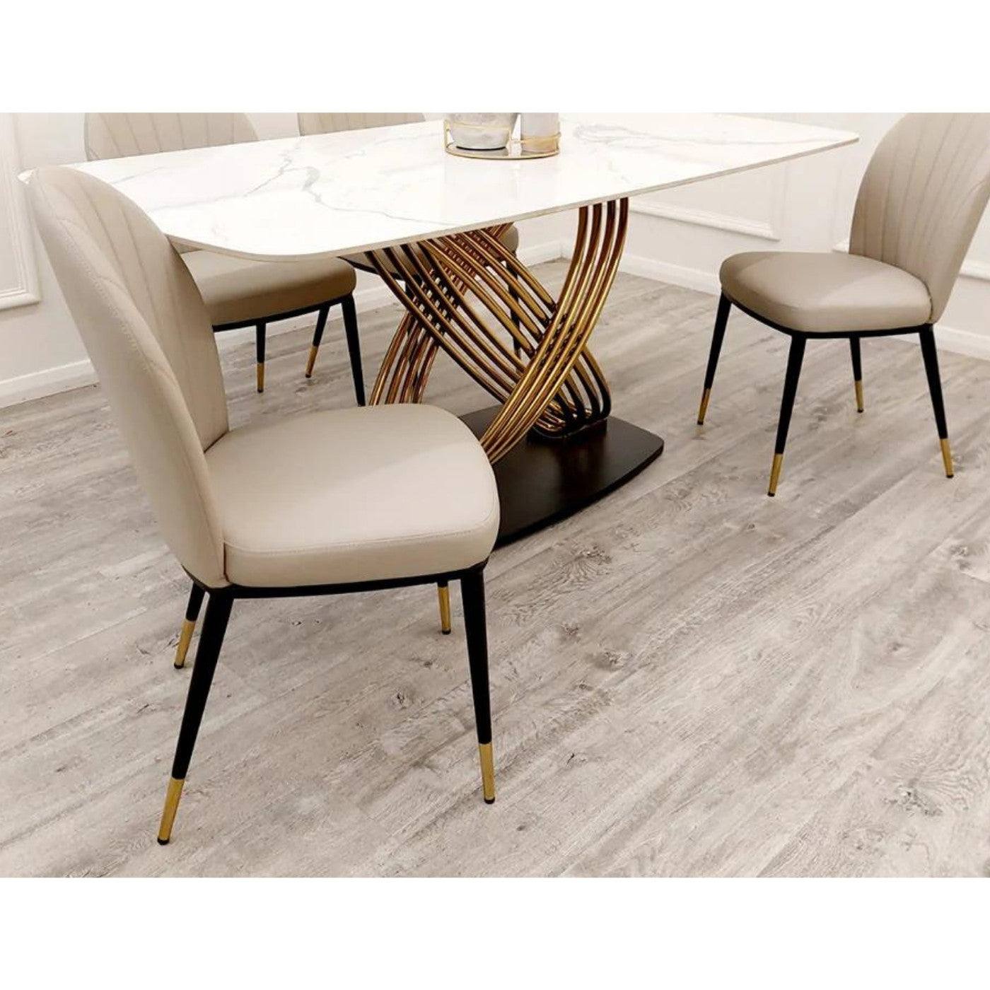 Etta Beige Leather Dining Chair with Black & Gold Feet - UK Online Furniture