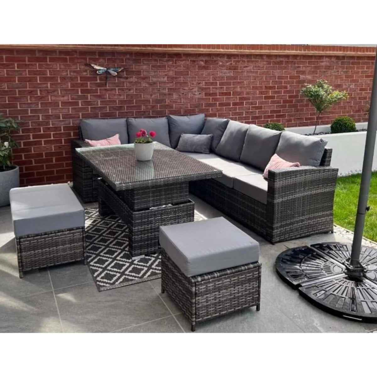 6 Seater PE Rattan Garden Corner Sofa Set Grey - UK Online Furniture