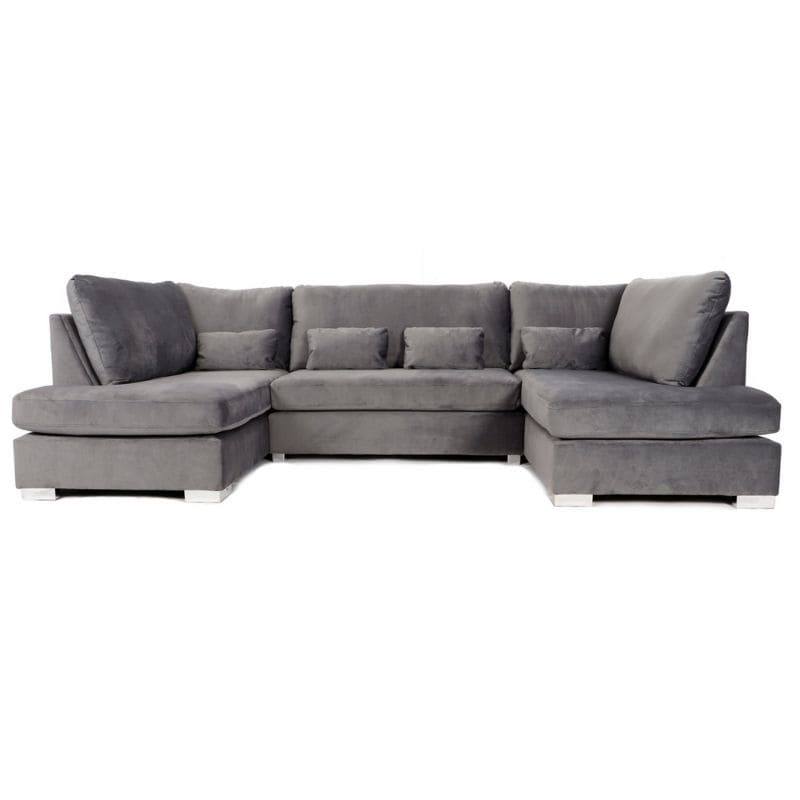 London U-Shape Sofa in Grey Velvet - UK Online Furniture