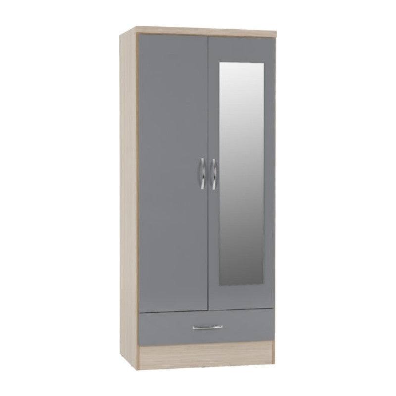 Nevada 2 Door 1 Drawer Mirrored Wardrobe - UK Online Furniture