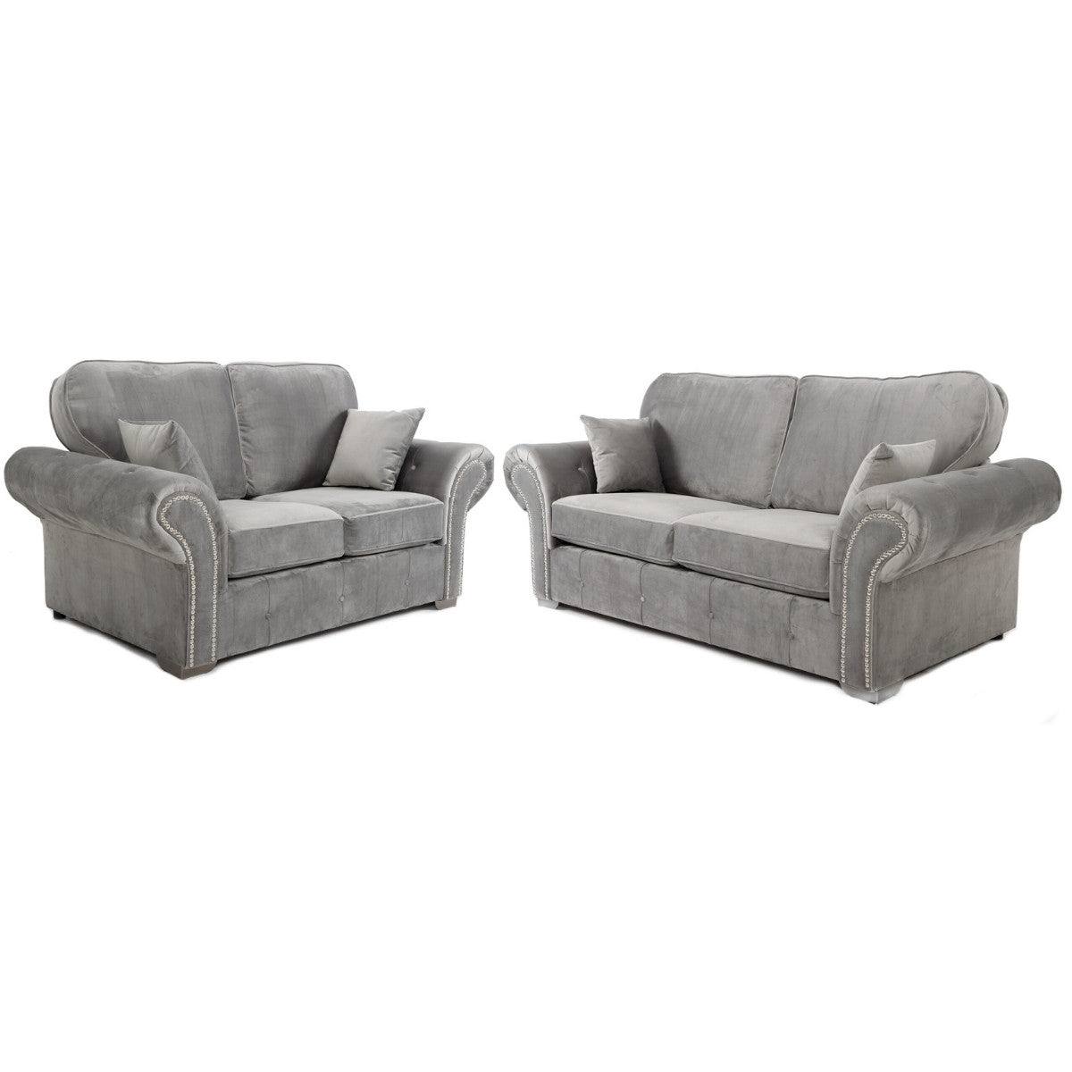Oakland Full Back 3+2 Sofa Set in Grey Velvet - UK Online Furniture