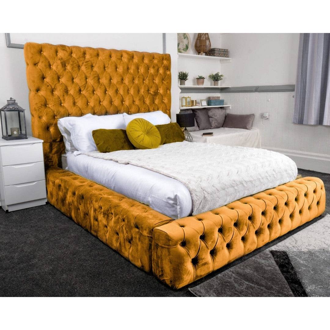 Ambassador Bed - Velvet Fabric Bed Frame - 4 Sizes -13 Colours - UK Online Furniture