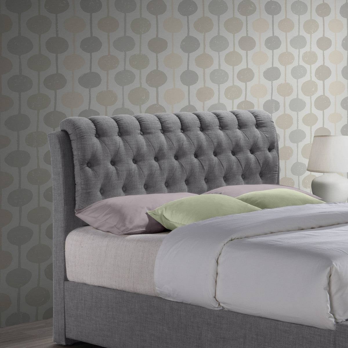 Valentino 2 Drawer Grey Fabric Bed - Double, King - UK Online Furniture