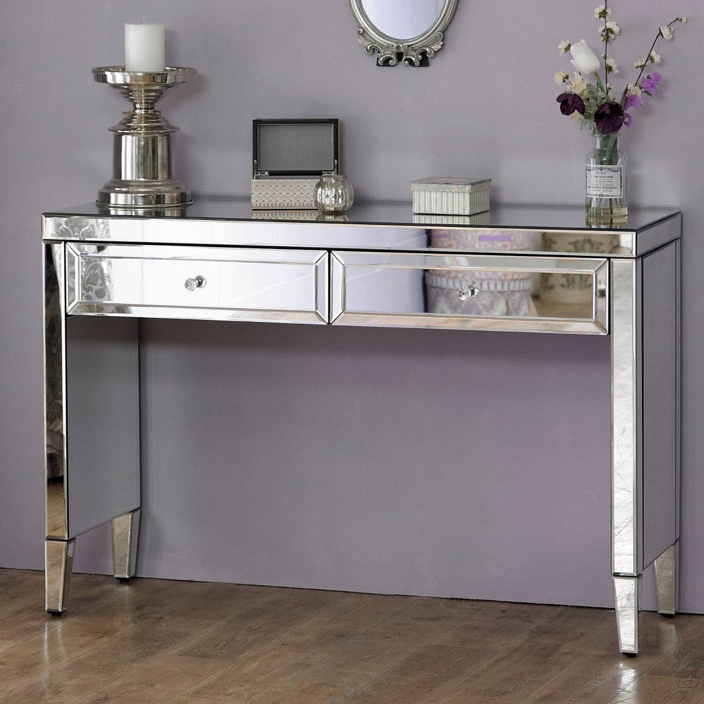 Valencia 2 Drawer Mirrored Glass Dressing Table - UK Online Furniture