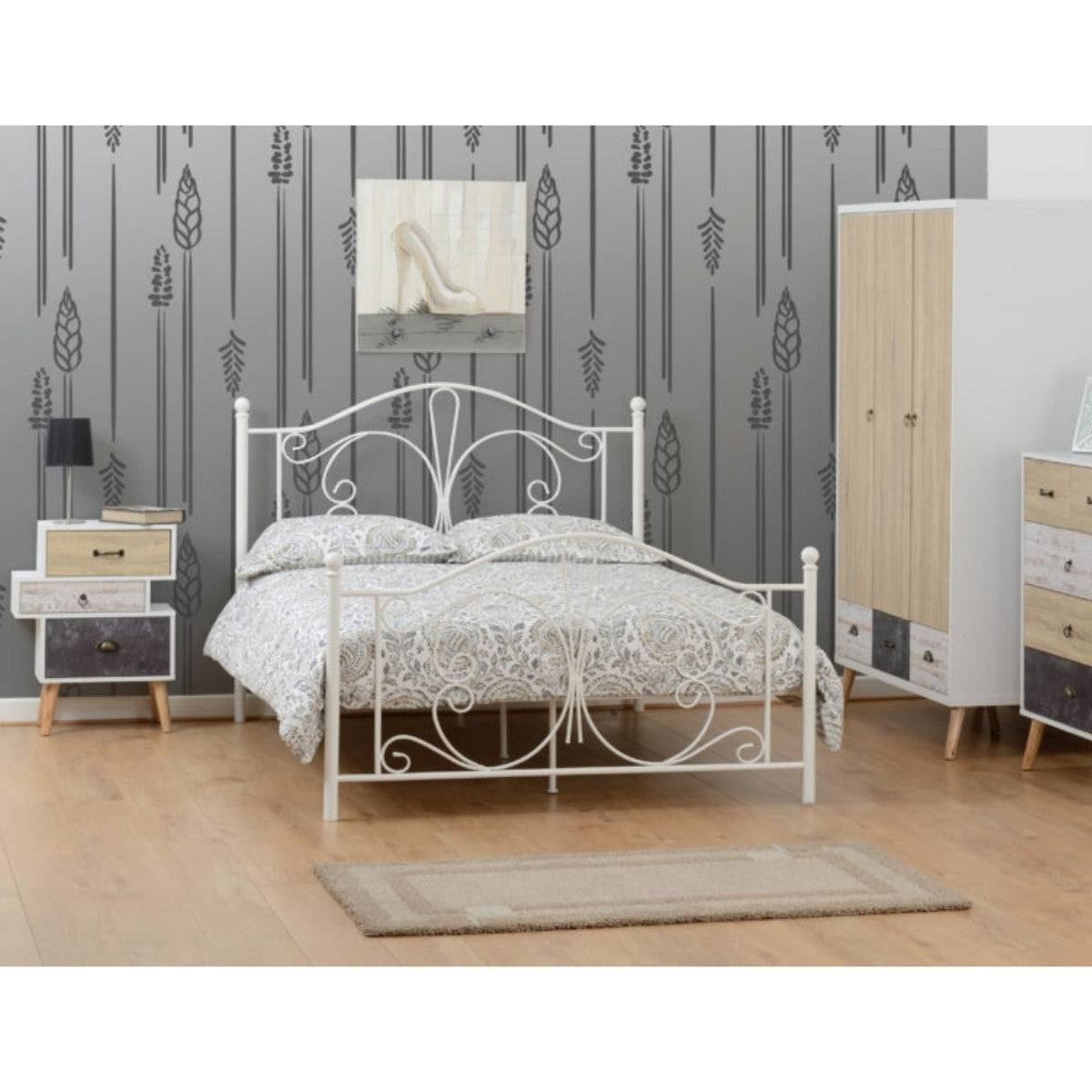 Annabel White Butterfly Metal Bed - Single, Double - UK Online Furniture