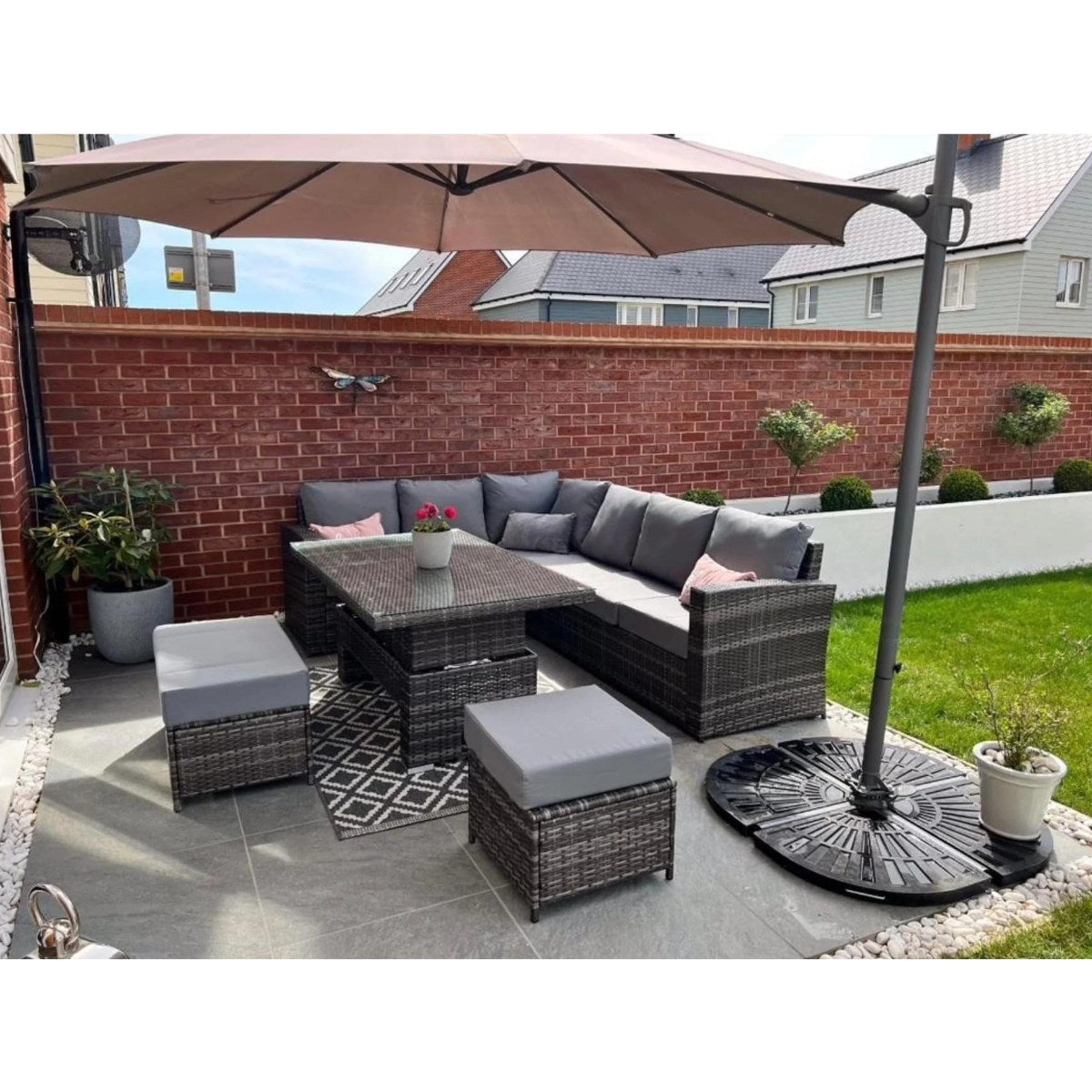 6 Seater PE Rattan Garden Corner Sofa Set Grey - UK Online Furniture
