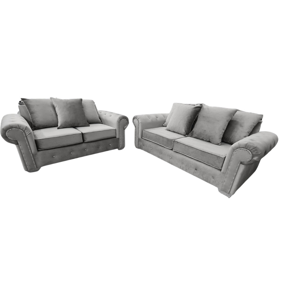 Oakland Scatter Back 3+2 Sofa Set in Grey or Beige Velvet - UK Online Furniture