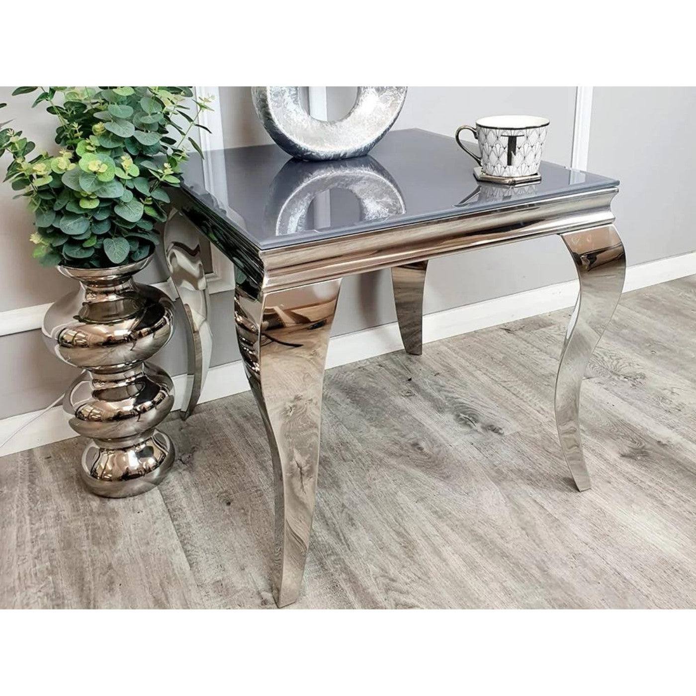 Louis Marble or Glass Lamp Table with Stainless Steel Legs - UK Online Furniture
