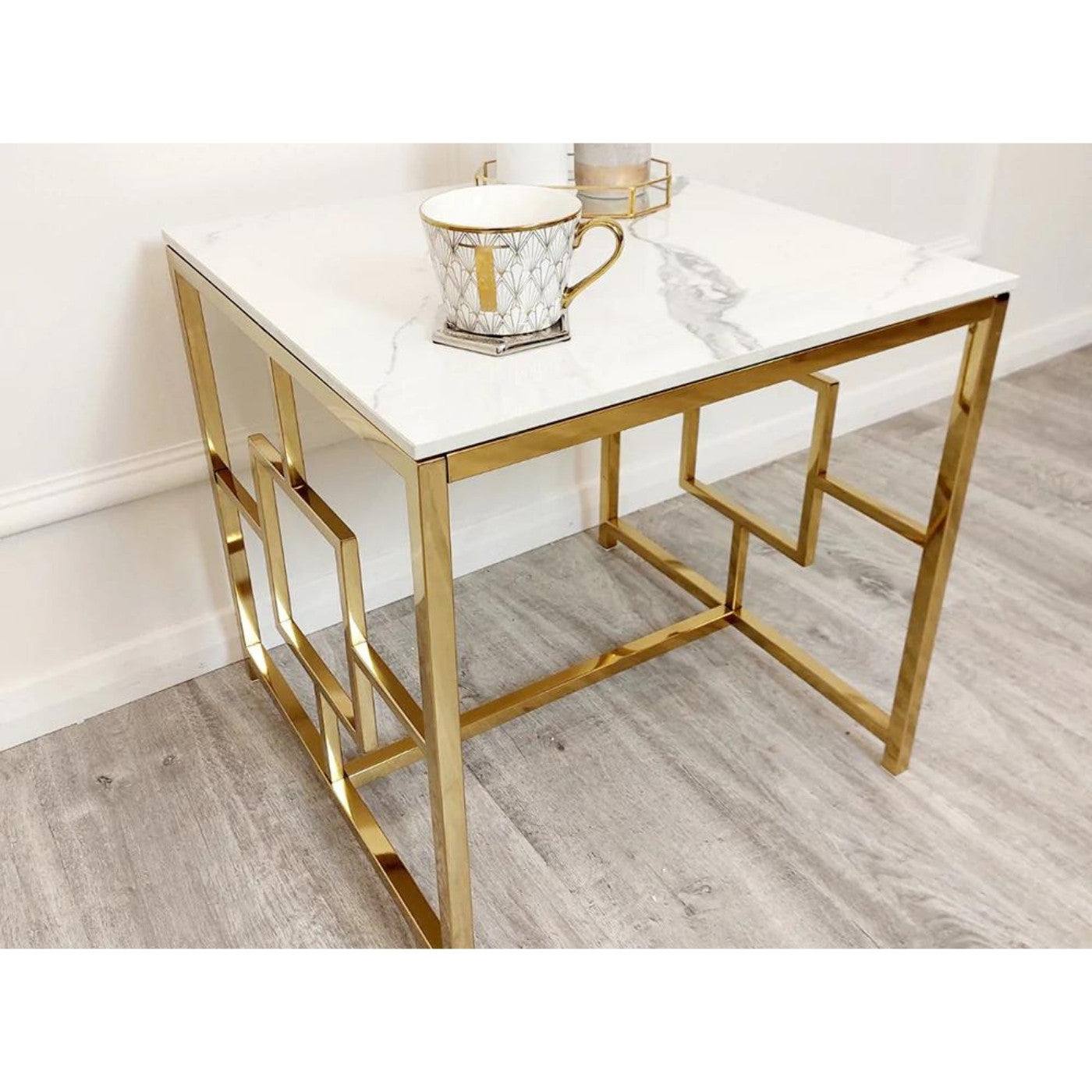 Geo Gold Lamp Table with Polar White Sintered Top - UK Online Furniture