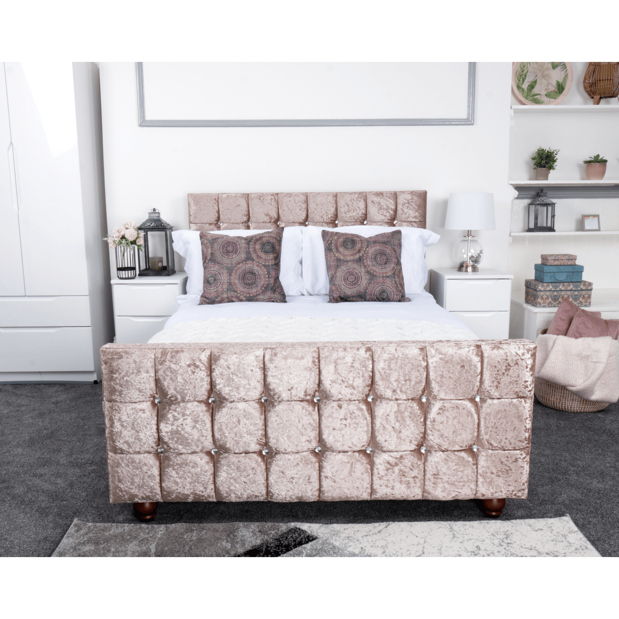 Sienna Bed - Crushed Velvet Fabric Ottoman Bed (Grey, Black, Blue +) - UK Online Furniture