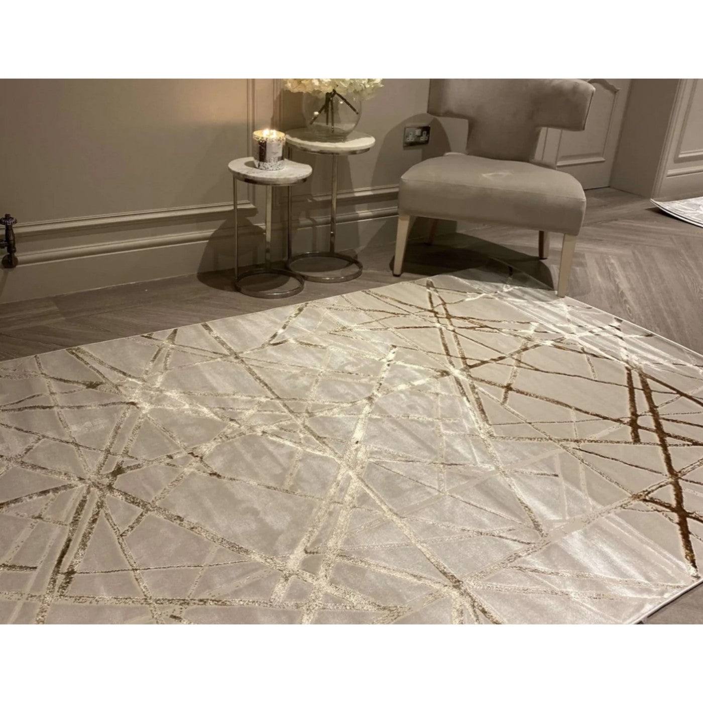 Aurora Mica Cream & Gold Rug - Abstract & Geometric - UK Online Furniture