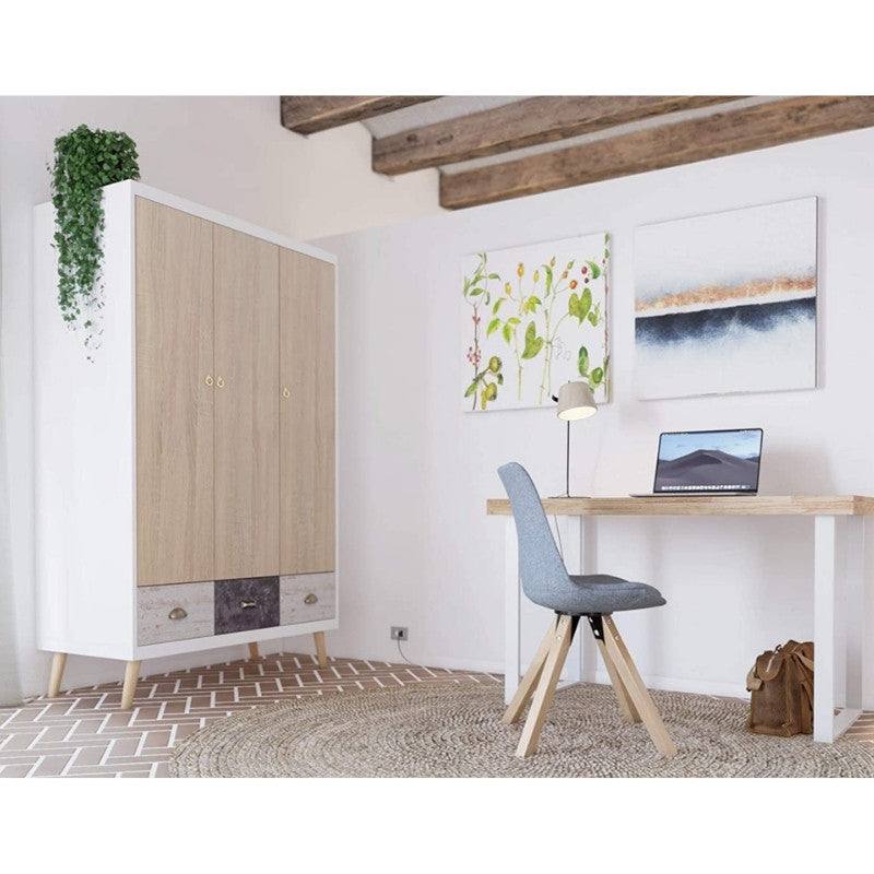 Nordic 3 Door 3 Drawer Wardrobe in Beige - UK Online Furniture