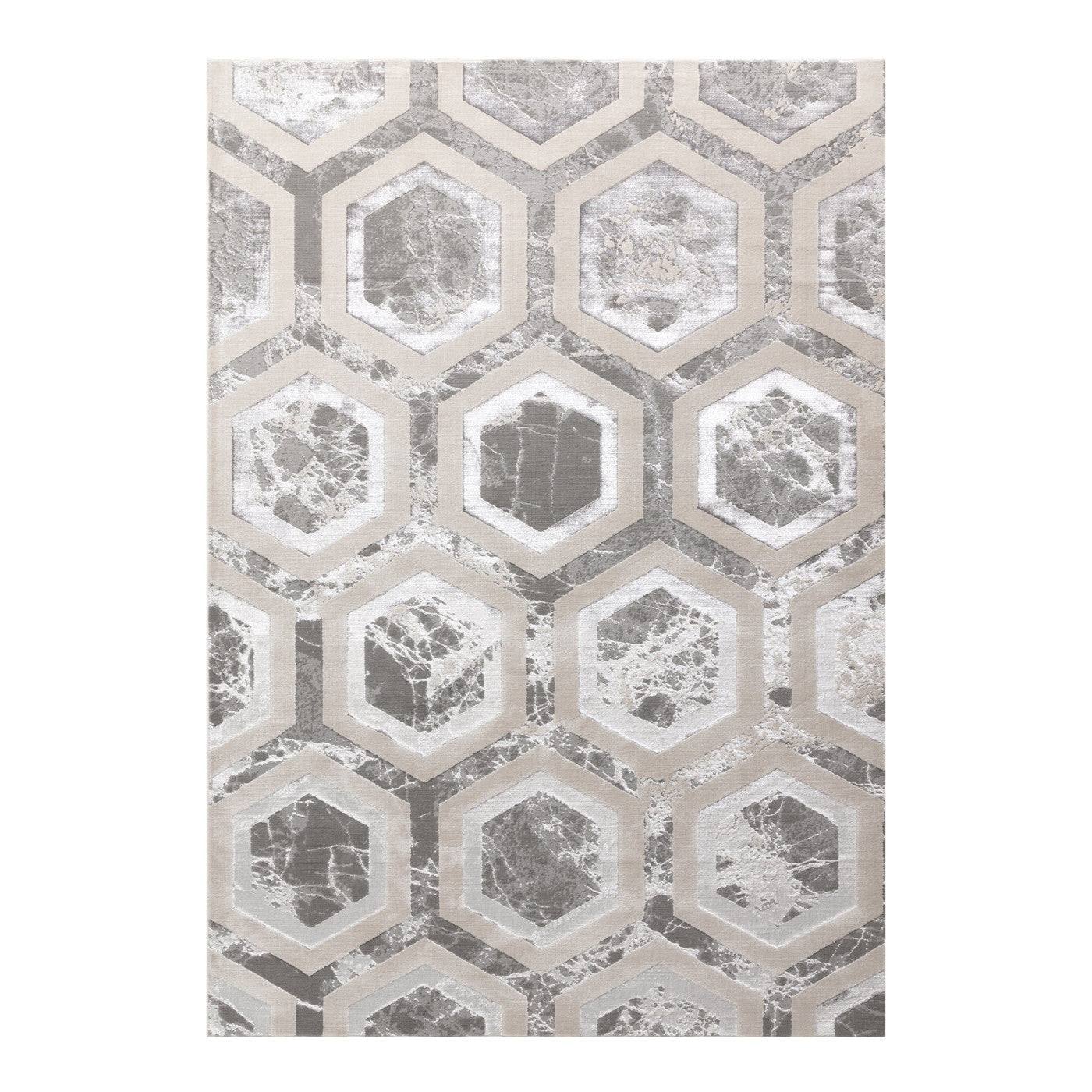 Aurora Crystal Metallic Silver Rug - Abstract & Geometric - UK Online Furniture