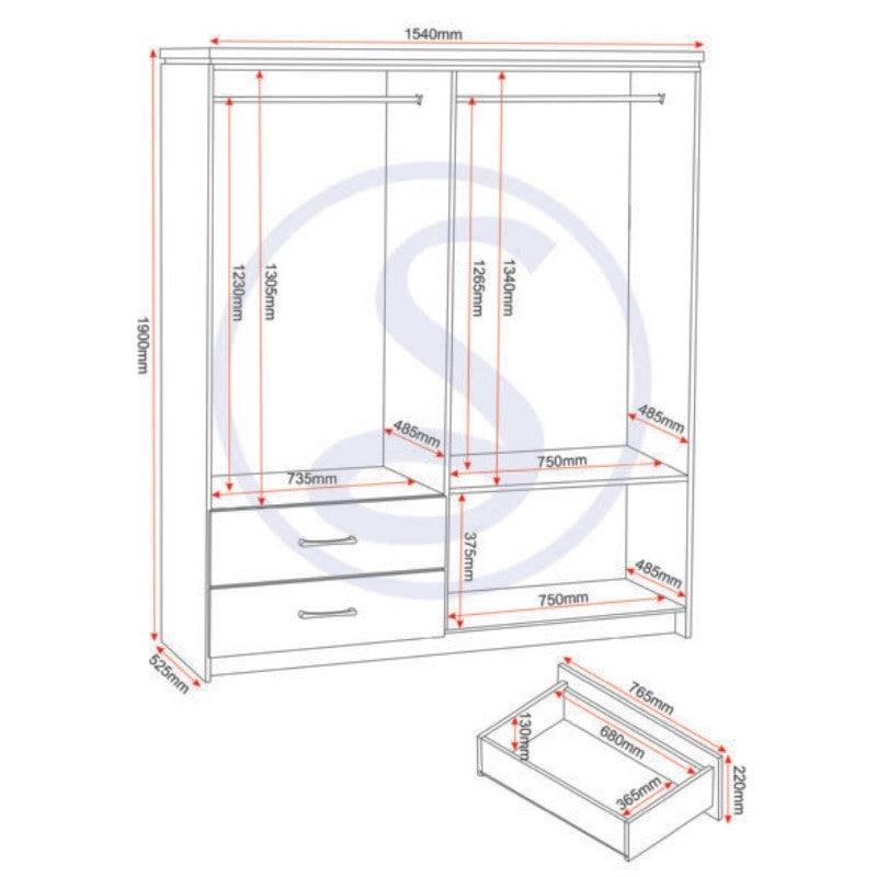 Charles 4 Door Mirrored Wardrobe - UK Online Furniture