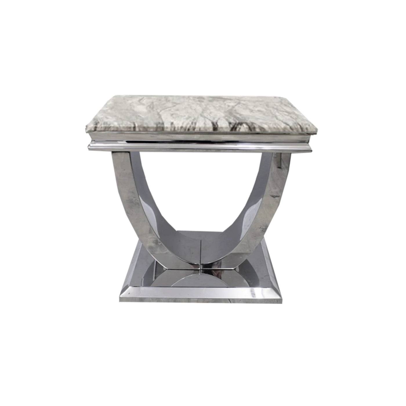 Arial Marble or Glass Lamp Table with Curved Stainless Steel Base - UK Online Furniture