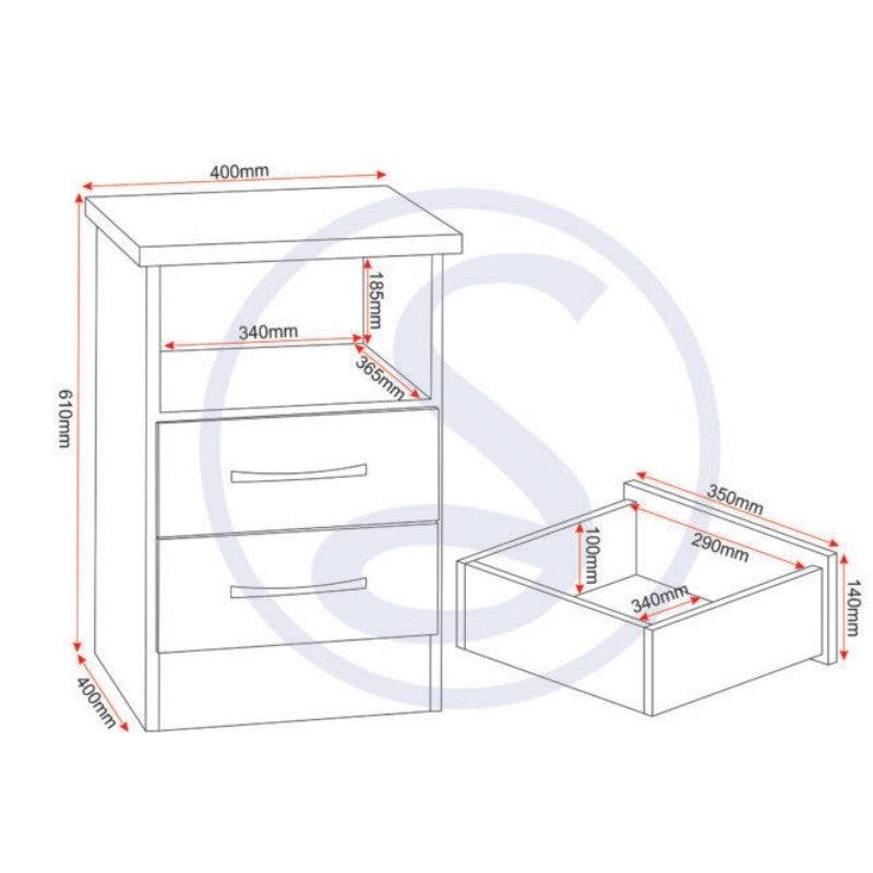 Nevada 2 Drawer Bedside - UK Online Furniture