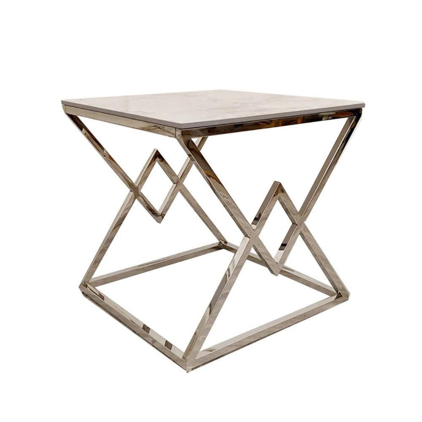 Vesta Chrome Lamp Table with Stomach Ash Sintered Stone Top - UK Online Furniture