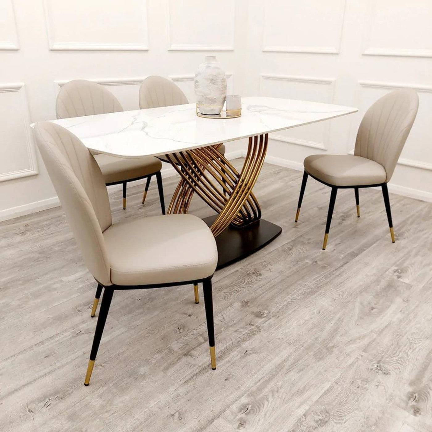 Etta Beige Leather Dining Chair with Black & Gold Feet - UK Online Furniture