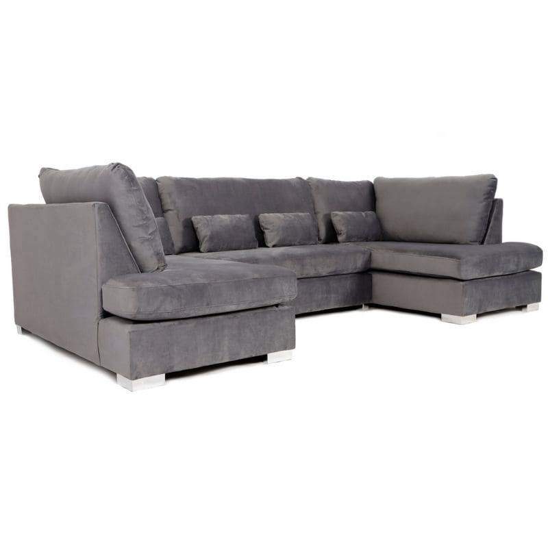 London U-Shape Sofa in Grey Velvet - UK Online Furniture