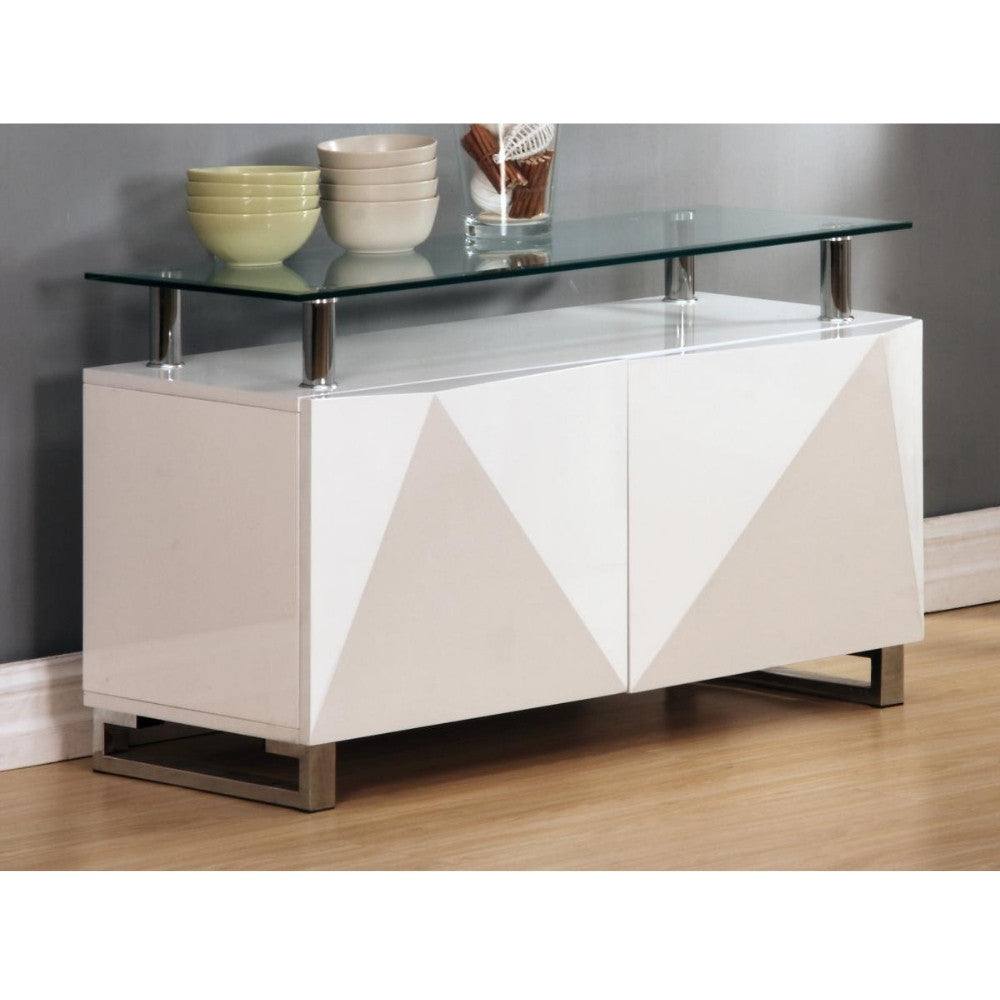 Rowley White & Beige High Gloss Sideboard with 2 Doors - UK Online Furniture