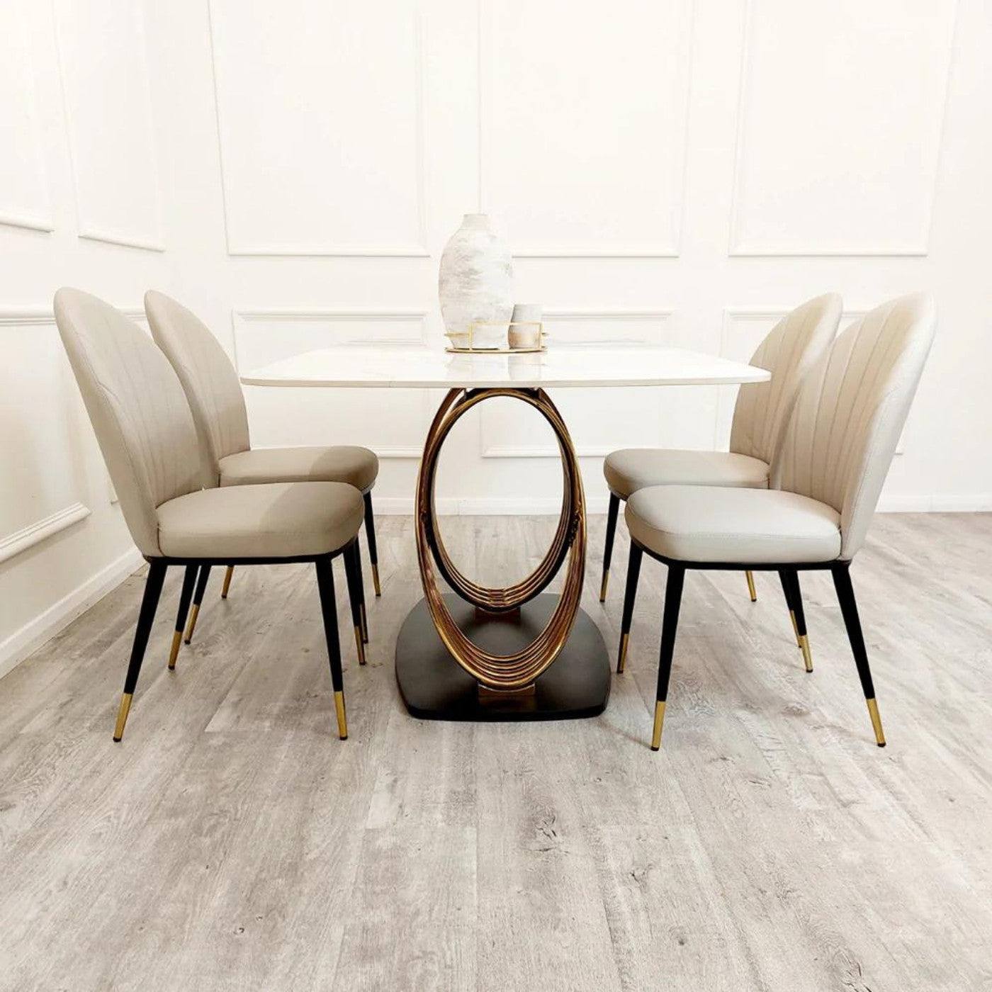 Orion Gold Dining Table with Polar White Sintered Stone Top - UK Online Furniture