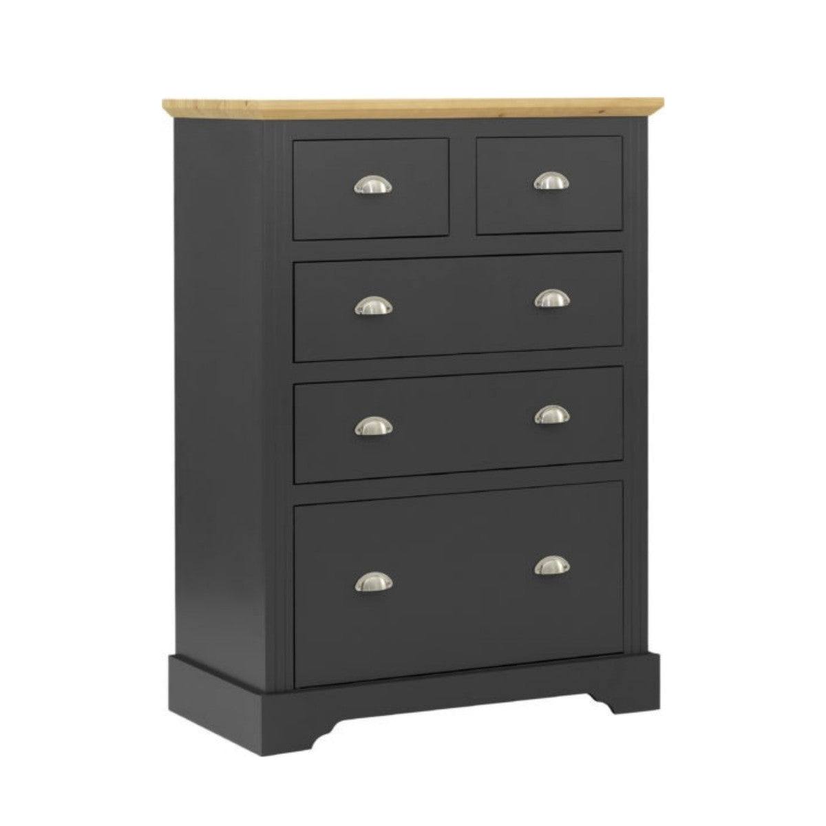 Toledo 3+2 Drawer Chest in White or Black with Oak Effect Top - UK Online Furniture