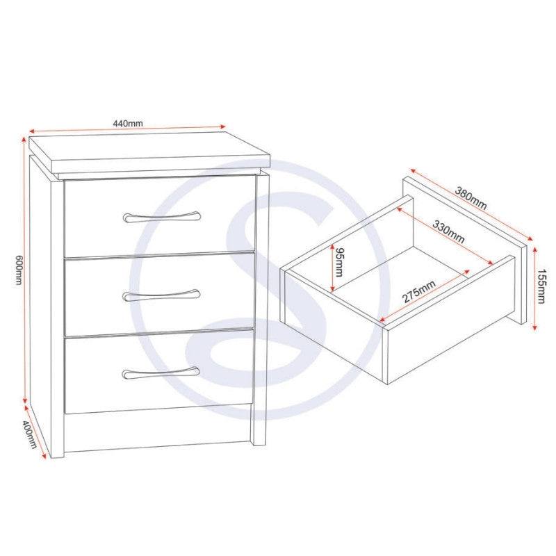 Charles 3 Drawer Bedside Chest - UK Online Furniture