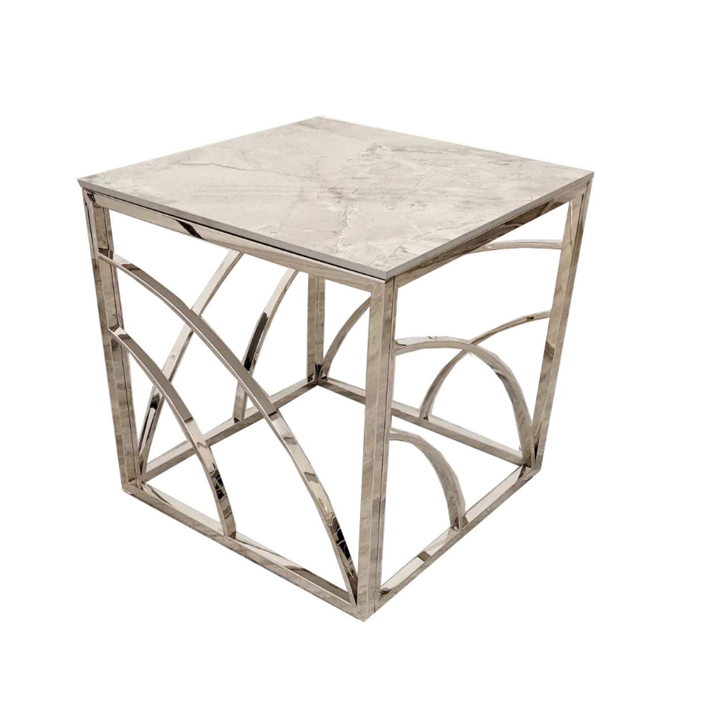 Stella Chrome Lamp Table with Stomach Ash Sintered Stone Top - UK Online Furniture