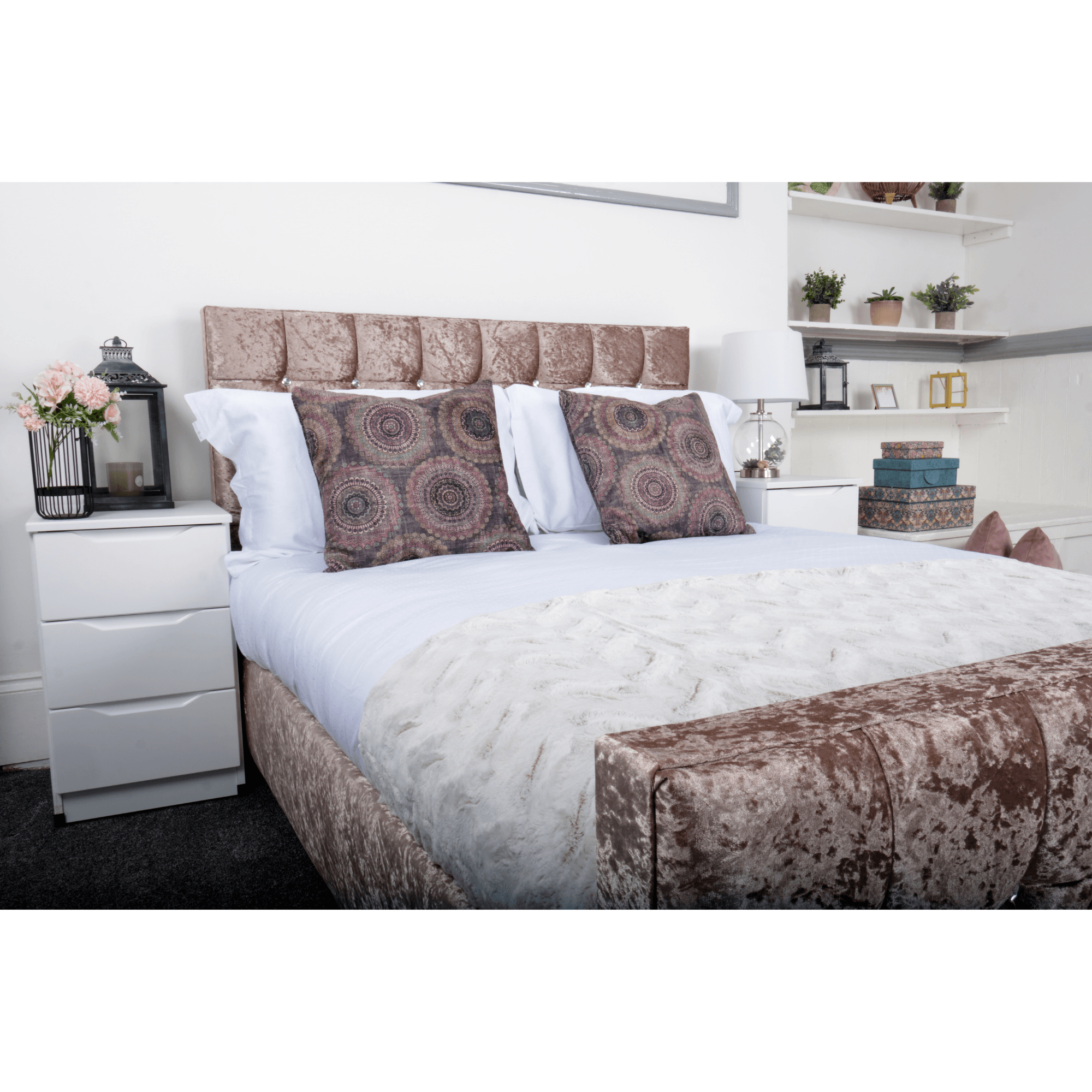 Sienna Bed - Crushed Velvet Fabric Ottoman Bed (Grey, Black, Blue +) - UK Online Furniture