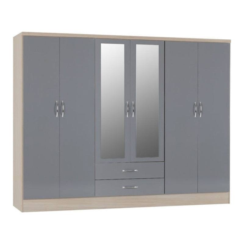 Nevada 6 Door 2 Drawer Mirrored Wardrobe - UK Online Furniture