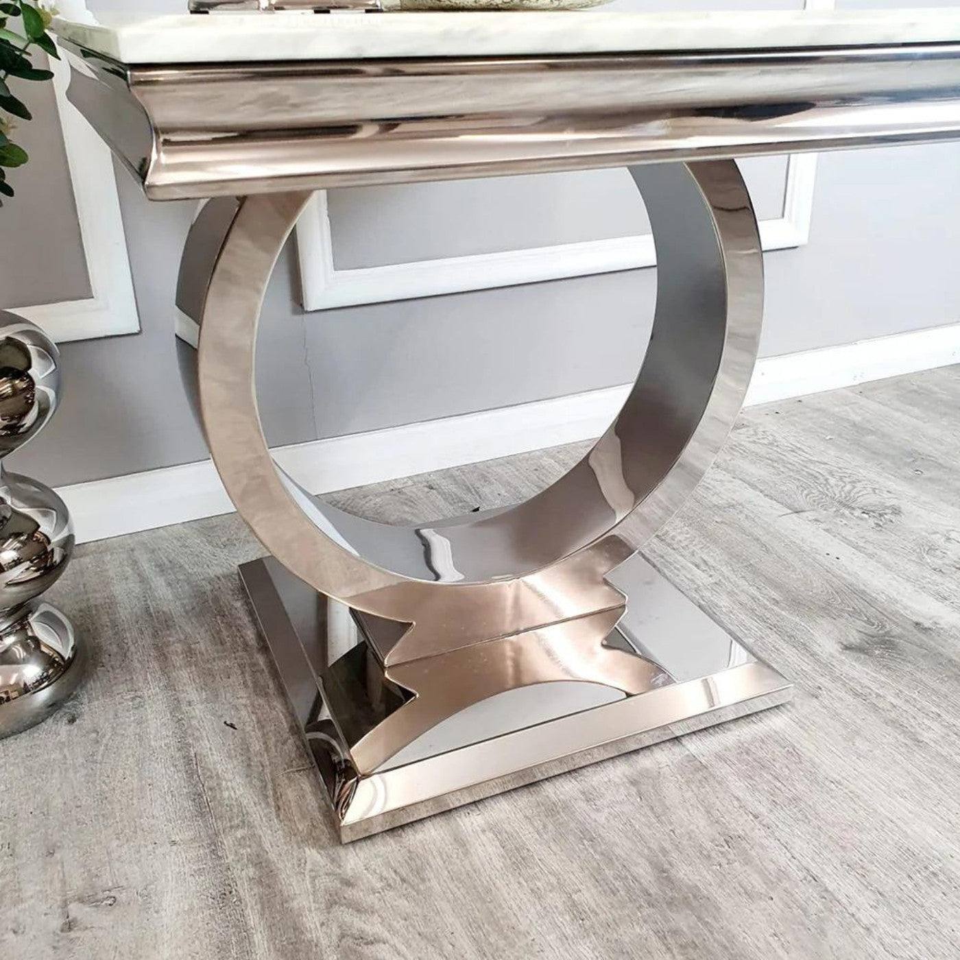 Arriana Marble or Glass Lamp Table with Round Stainless Steel Base - UK Online Furniture
