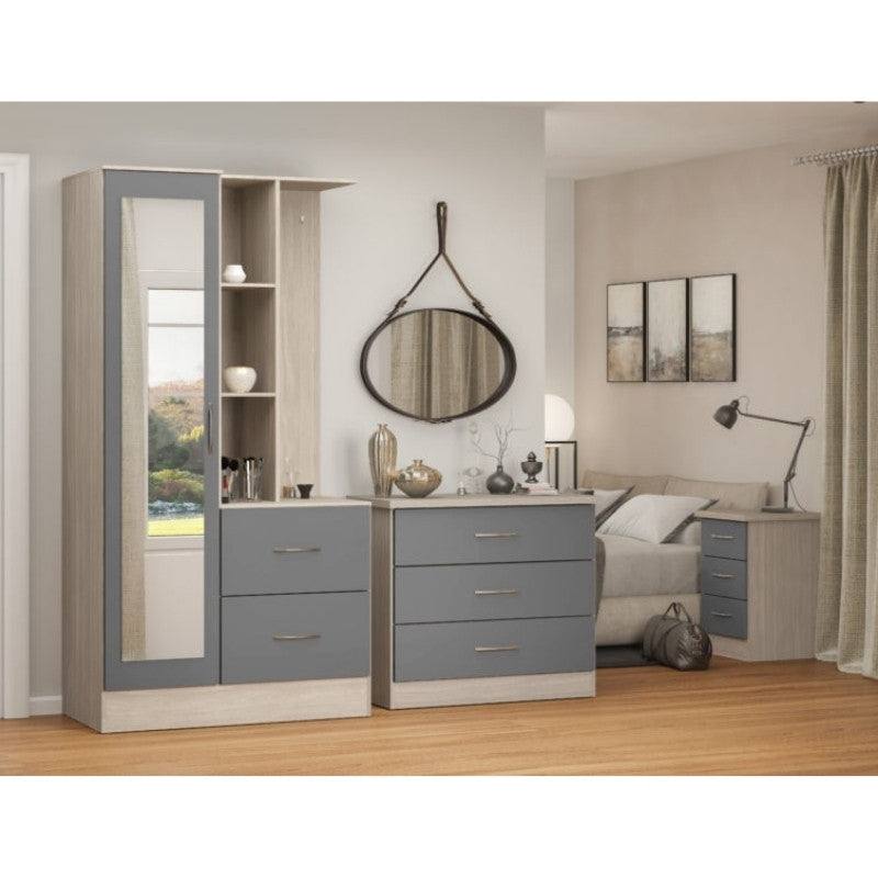 Nevada 1 Door Open Shelf Mirrored Wardrobe - UK Online Furniture