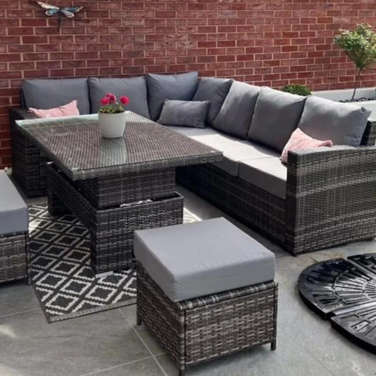 6 Seater PE Rattan Garden Corner Sofa Set Grey - UK Online Furniture