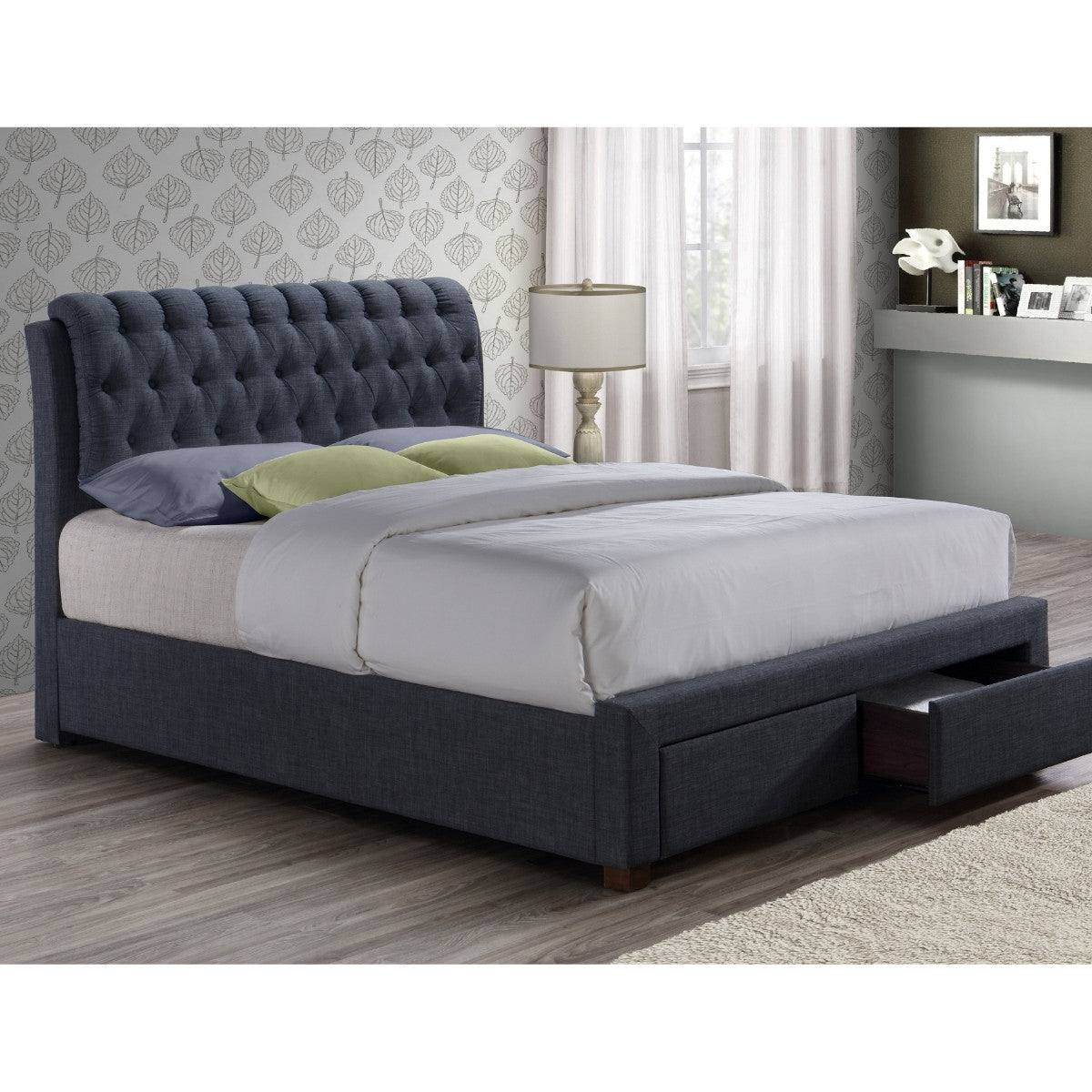 Valentino 2 Drawer Grey Fabric Bed - Double, King - UK Online Furniture