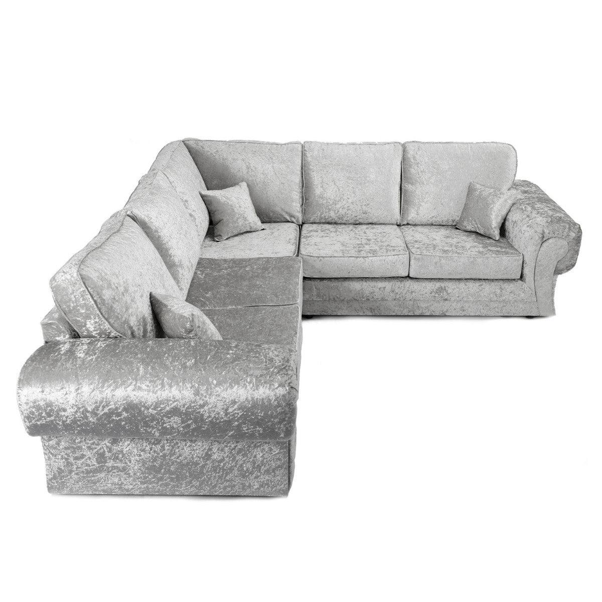 Tangent Corner Sofa in Black or Silver Crushed Velvet - UK Online Furniture