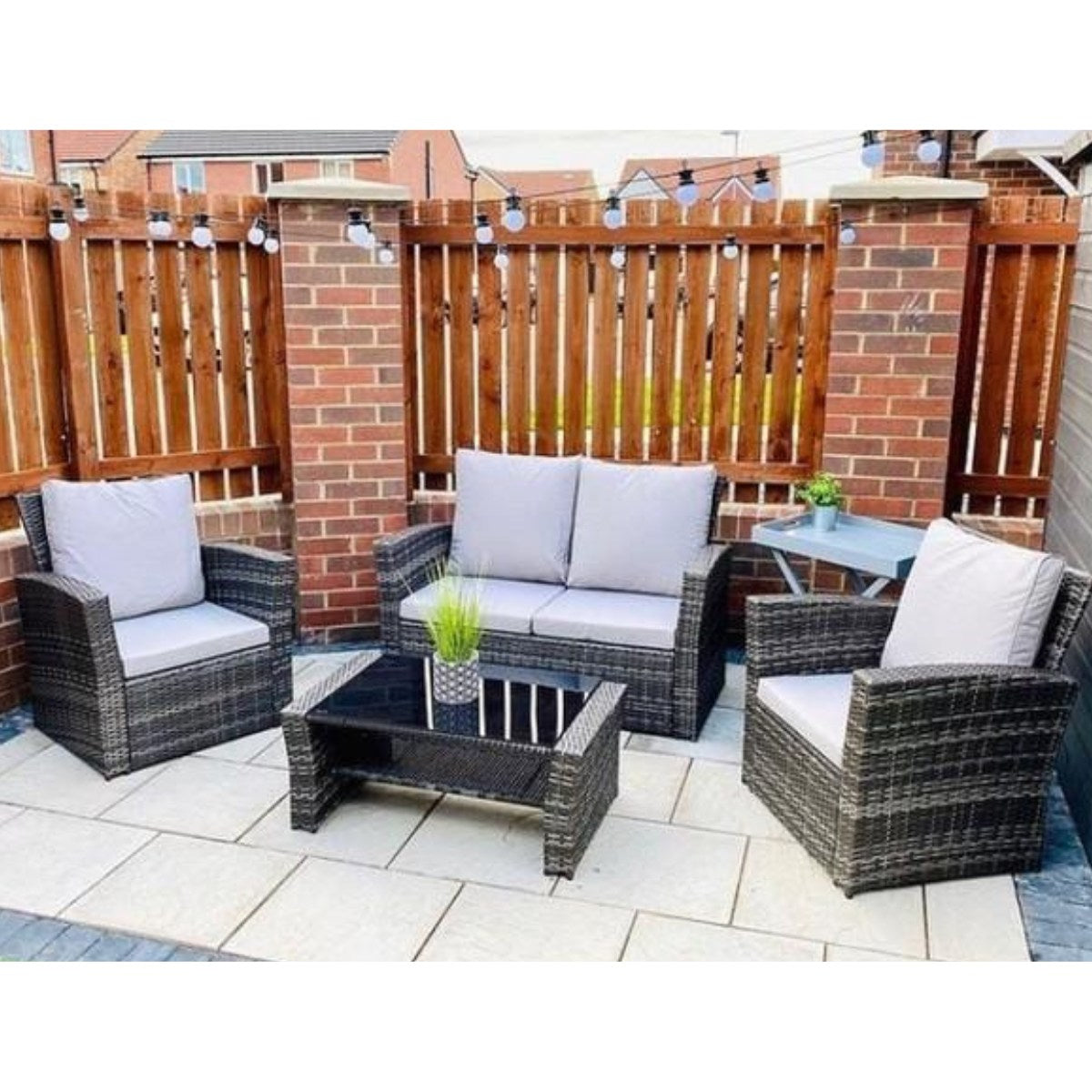 4 Seater PE Rattan Garden Sofa Set Grey - UK Online Furniture